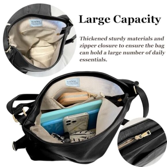 Large Convertible Tote Backpack Purse Vegan Leather Adjustable Strap main image 4